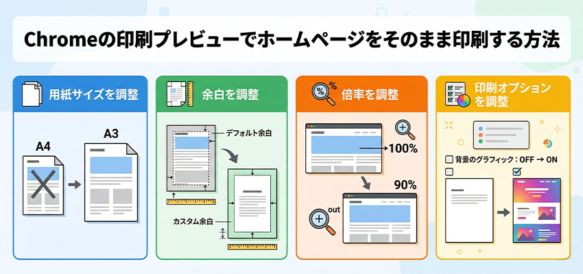 Chromeの印刷プレビューでホームページをそのまま印刷する方法