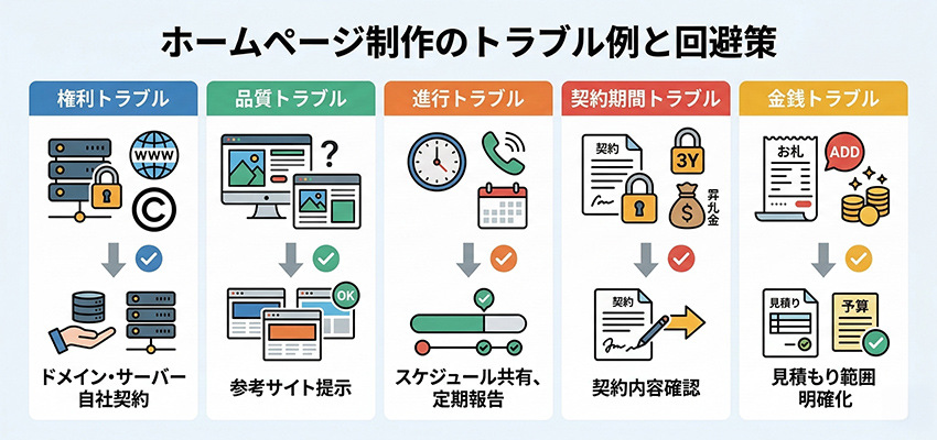 ホームページ制作のトラブル例と回避策