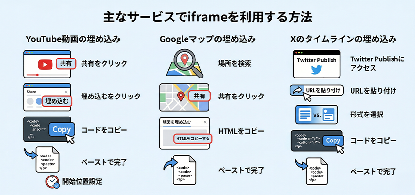 主なサービスでiframeを利用する方法