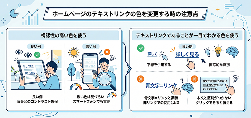 ホームページのテキストリンクの色を変更する時の注意点