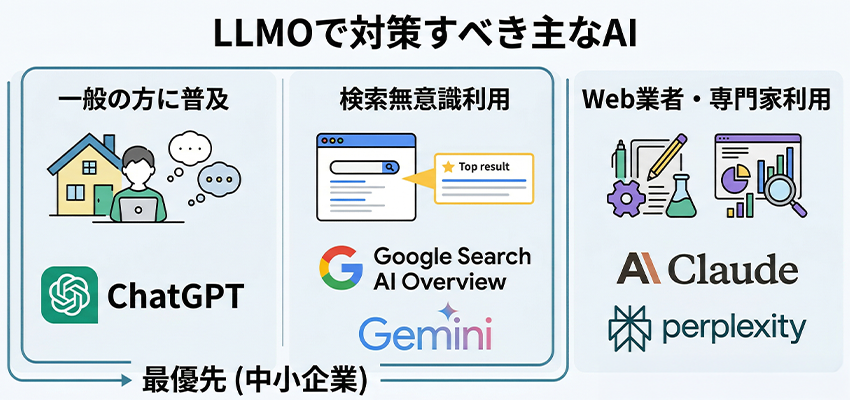LLMOで対策すべき主なAI