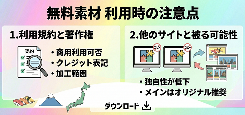 無料の写真やイラストの素材サイトを利用する時の注意点