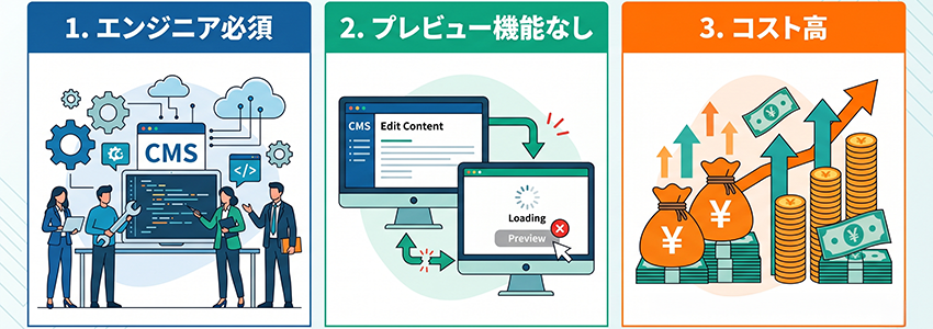 ヘッドレスCMSのデメリット