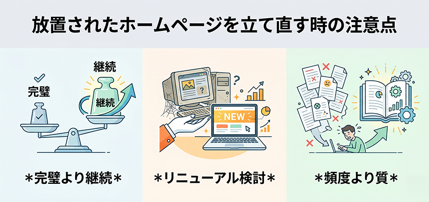 放置されたホームページを立て直す時の注意点