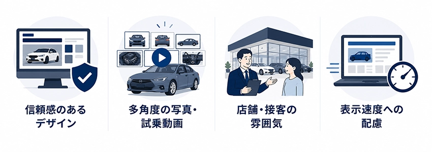 中古車販売店のホームページデザインで意識すること