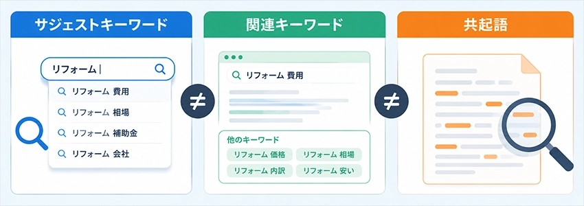 サジェストキーワードと混同されやすい用語との違い