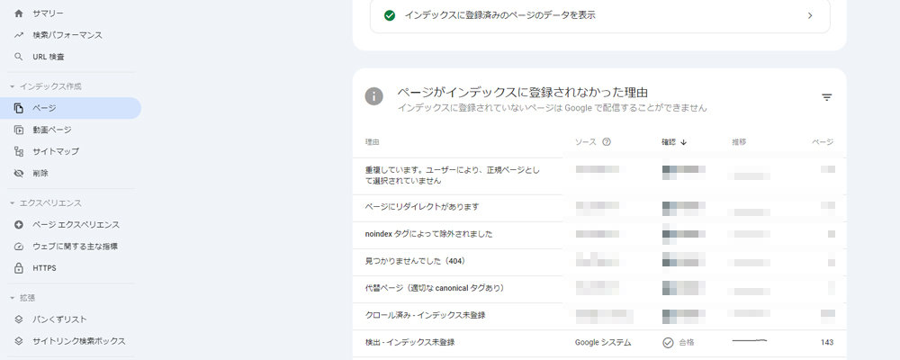 SEOサポートをしているホームページの検出 - インデックス未登録数の画像