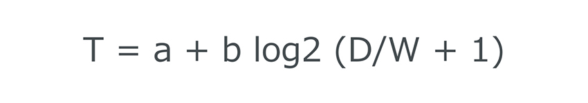 T=a+b log2(D/W+1)