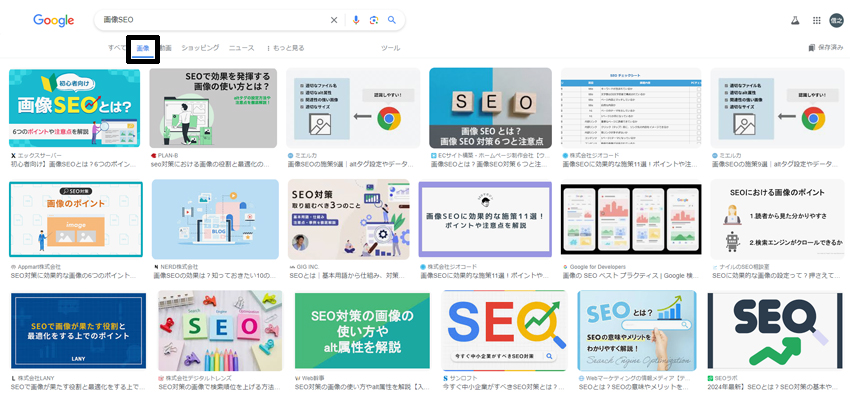 Google画像検索の結果ページの画像
