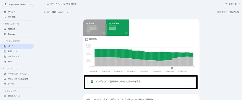 Googleサーチコンソールのページ