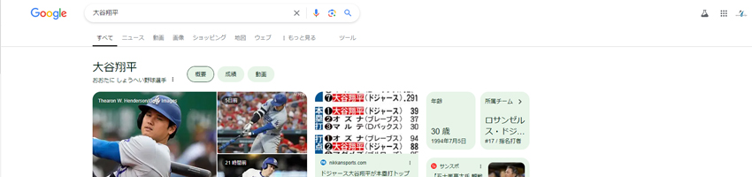 Googleで【大谷翔平】と検索したときの画像