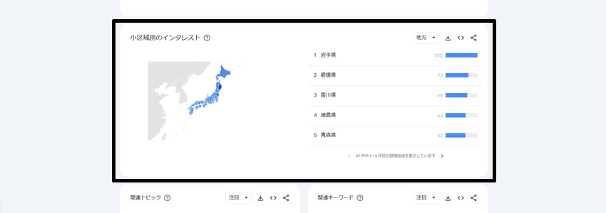 Googleトレンドで地域別にキーワードの需要を調べる画像