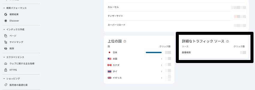 詳細なトラフィックソース（参照元）の場所を示す画像